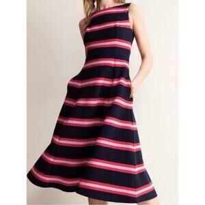 Boden Women’s 4P Petite Scarlet Ottoman Ponte Striped Dress Fit & Flare Pockets